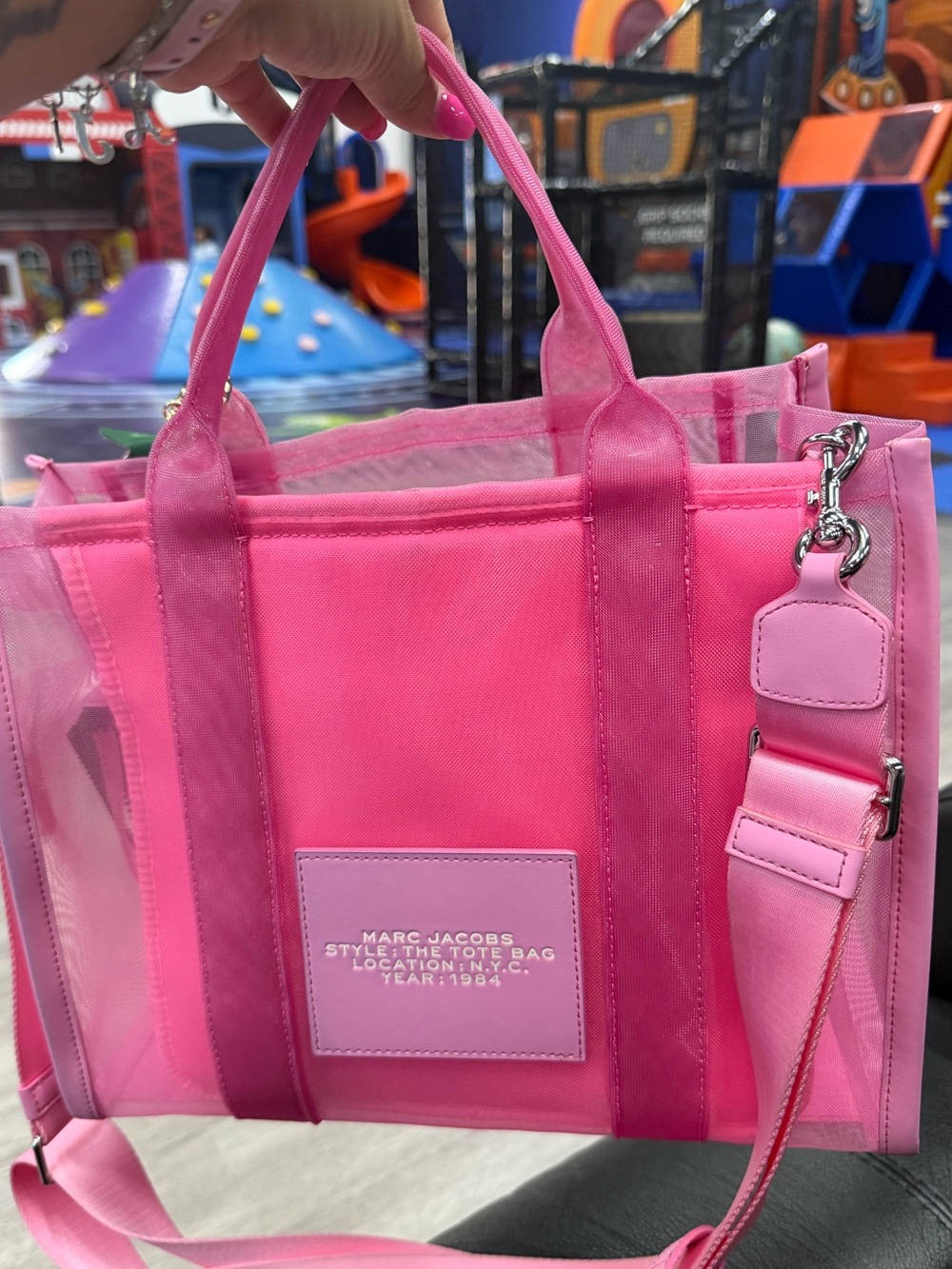 Marc Jacobs Pink The Tote Bag - Clear Mesh with Strawbery Charm - Picture 3 of 5